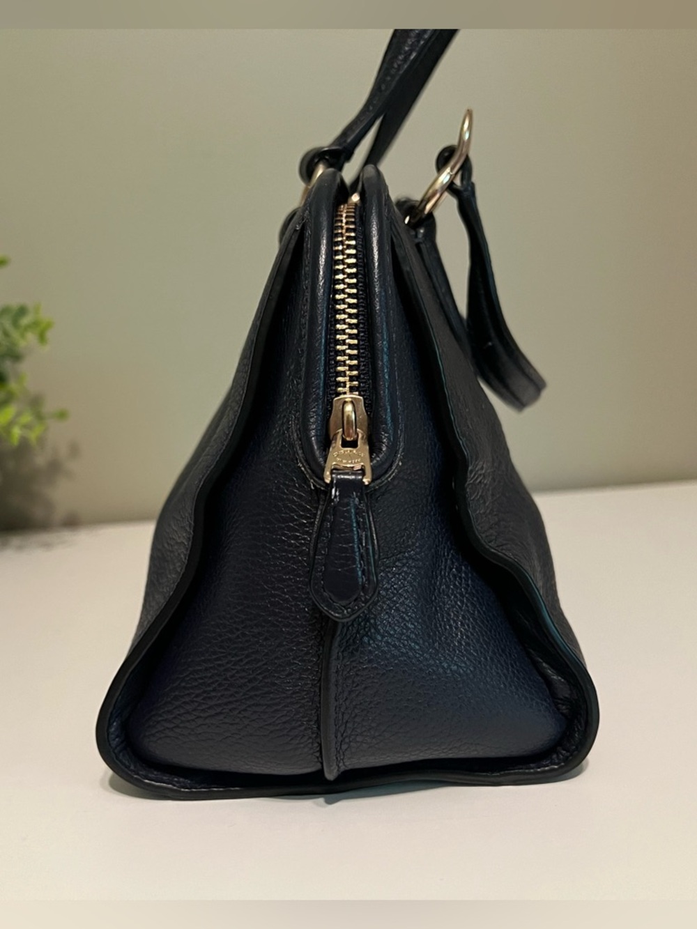Coach Navy Pebbled Leather Dome Satchel with Gold Hardware - Picture 4 of 12